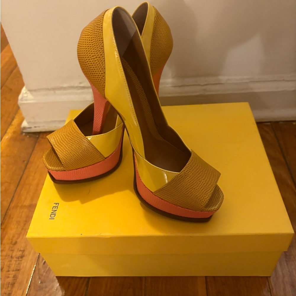 Fendi Yellow and Pink Platform Heels
